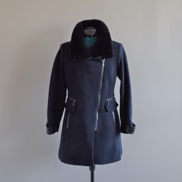 Navy Blue Aubree Lamb Shearling Jacket - Picture 2 of 15